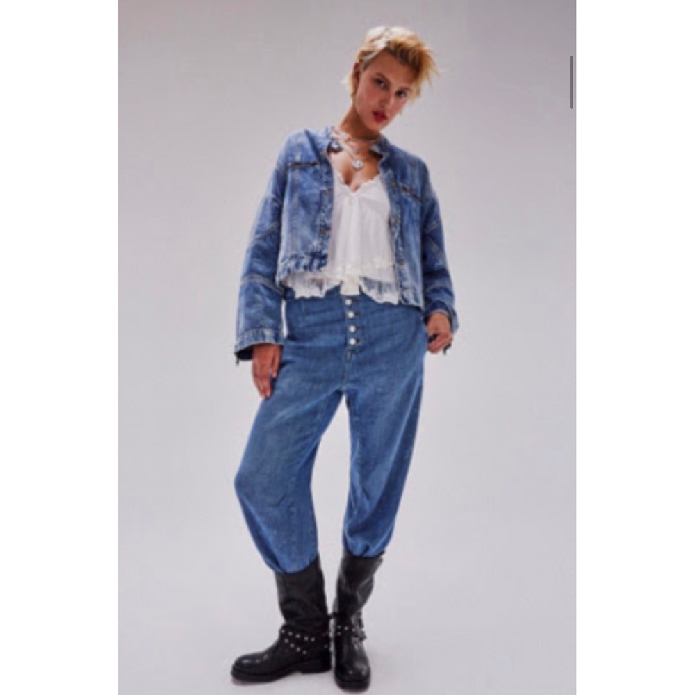 Free People We The Free Osaka Jeans Blue High Rise Button Fly Cropped